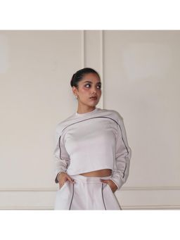 Off Duty India - Cloud Contrast Full Sleeve Crop Top - Beige