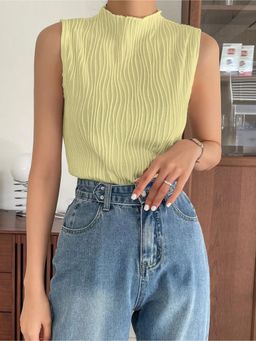 Off Duty India - Soft High Neck Textured Top - Yellow