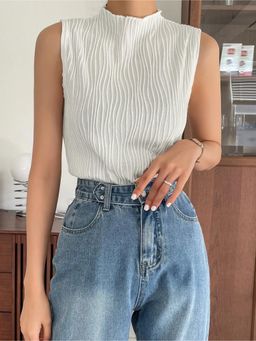 Off Duty India - Soft High Neck Textured Top - White