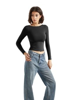 Off Duty India - Backless Long Sleeve Top - Black