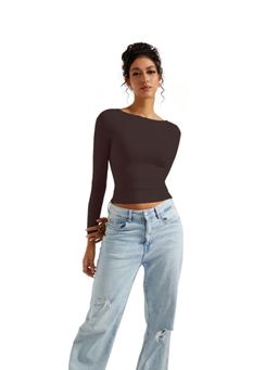 Off Duty India - Backless Long Sleeve Top - Brown