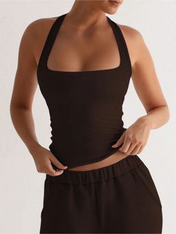 Off Duty India - Minimalist Halter Top - Brown