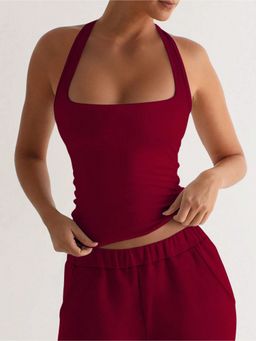 Off Duty India - Minimalist Halter Top - Maroon