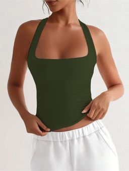 Off Duty India - Minimalist Halter Top - Olive