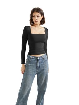 Off Duty India - Square Neck Long Sleeve Top - Black