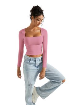 Off Duty India - Square Neck Long Sleeve Top - Pink