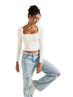 Off Duty India - Square Neck Long Sleeve Top - White
