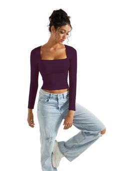 Off Duty India - Square Neck Long Sleeve Top - Wine
