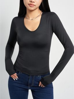 Off Duty India - Supreme Round Neck Fitted Top - Black