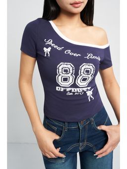 Off Duty India - Speed Over Limit Off Shoulder Top - Navy Blue
