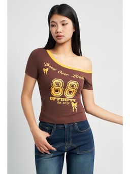 Off Duty India - Speed Over Limit One Shoulder Top - Brown