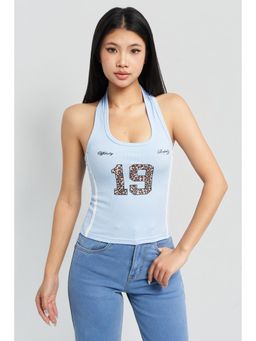 Off Duty India - Team 19 Racer Halter Top - Baby Blue