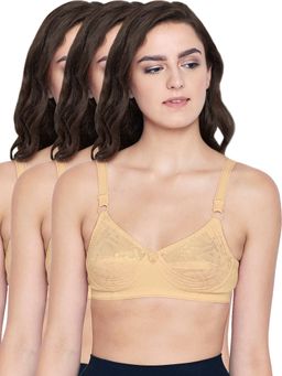 Bodycare - 100% Cotton Non Padded Non Wired Regular Bra (Pack of 3)