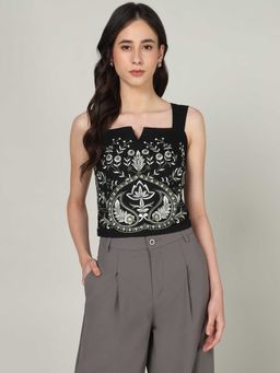 Sands of India - Women's Black Fully Embroidered Strap Top