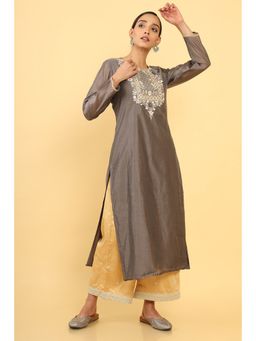 Soch - Women Grey Chanderi Mirror Work Kurta