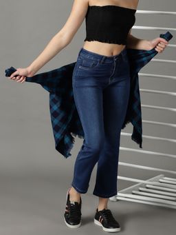 SHOWOFFFF - Women's Stretchable Clean Look Navy Blue Straight Fit Jeans
