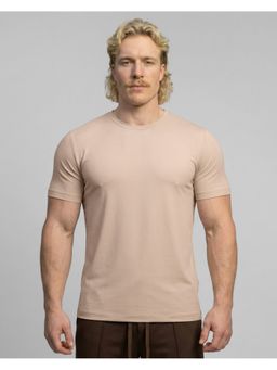 Musclemind - Men Beige Essential Performance Colour Block T-Shirt