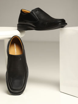 Monte Carlo - Men Black Solid Slip On Genuine Leather Loafers