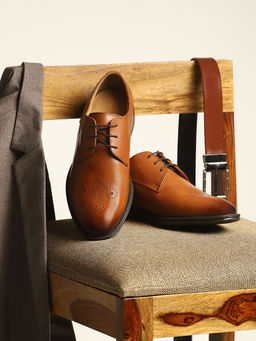 Monte Carlo - Men Tan Solid Lace Up Genuine Leather Brogue Shoes