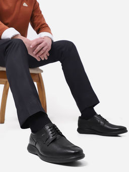 Monte Carlo - Men Black Solid Lace Up Genuine Leather Derby Shoes