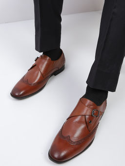 Monte Carlo - Men Tan Solid Genuine Leather Monk Shoes