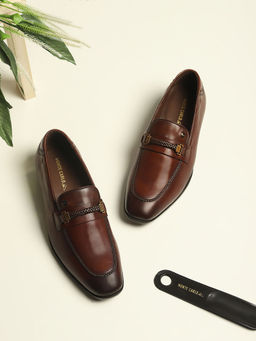 Monte Carlo - Men Burgundy Solid Slip On Genuine Leather Loafers
