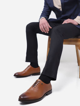 Monte Carlo - Men Tan Solid Lace Up Genuine Leather Oxford Shoes