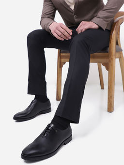 Monte Carlo - Men Black Solid Lace Up Genuine Leather Oxford Shoes