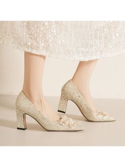 OZZARO - Women Gold Gulshan Glow Block Heels