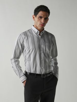 Buy Reid & Taylor Men's Wear Collar Neck Striped White Shirt (44) Online