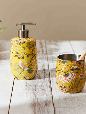 Mustard bathroom accessories best sale