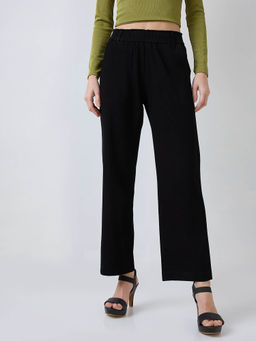 Spykar - Women Black Straight High Rise Casual Knit Pant