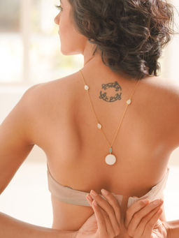 Divas Mantra - 92.5 Sterling Silver The Moon & The Star Necklace with Aqua Chalcedony,Mother of Pearls