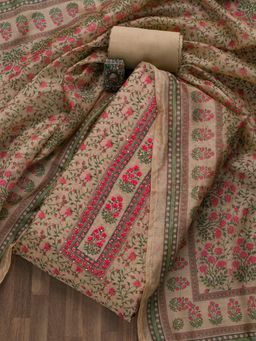 Koskii - Beige Printed Semi Crepe Unstitched Salwar Suit