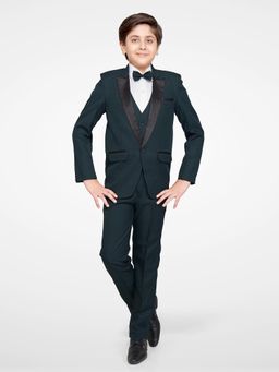 Jeetethnics - Boys Green Coat Suit With Waistcoat Shirt & Trousers (Set of 5)