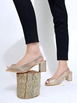HVNLY by Shoetopia - Gold Peep Toe Sandal Heels For Women