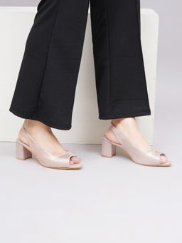 HVNLY by Shoetopia - Rose Gold Peep Toe Sandal Heels For Women