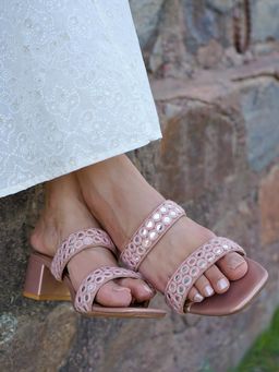 Devano - Mirror Twin Strap Rose Pink Sandal Heels
