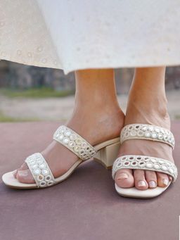 Devano - Mirror Twin Strap Ivory Sandal Heels