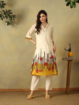 Mamicha - Cream Myra A-Line Printed Co-Ord Set