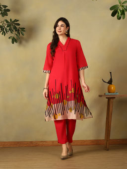 Mamicha - Red Saisha A-Line Printed Co-Ord Set