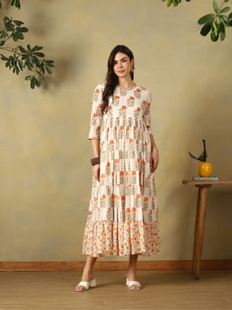 Mamicha - Off White Kavya Tiered Anarkali Dress