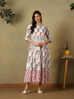 Mamicha - Off White Ishani Tiered Anarkali Dress