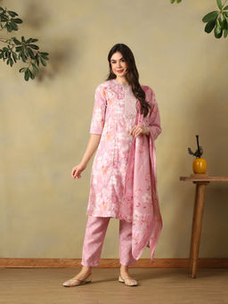 Mamicha - Pink Inaaya Straight Kurta with Pant & Dupatta