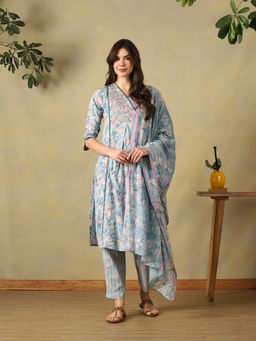 Mamicha - Powder Blue Meher Straight Kurta with Pant & Dupatta