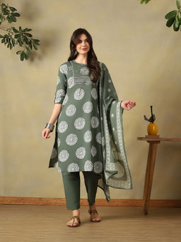 Mamicha - Olive Jiya Straight Kurta with Pant & Dupatta