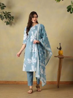 Mamicha - Blue Diya Straight Kurta with Pant & Dupatta