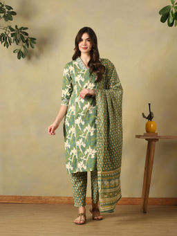 Mamicha - Green Shanvi Straight Kurta with Pant & Dupatta