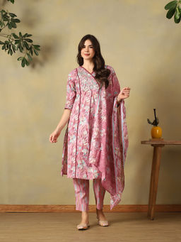 Mamicha - Pink Ruhani Straight Kurta with Pant & Dupatta