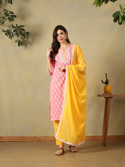 Mamicha - Pink Myra Straight Kurta with Pant & Dupatta